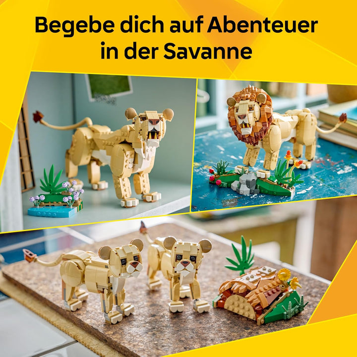 LEGO Creator 3-in-1-Set Wilde Tiere: Majestätischer Löwe - Bauset für Kinder ab 9 Jahren - Löwe, Löw