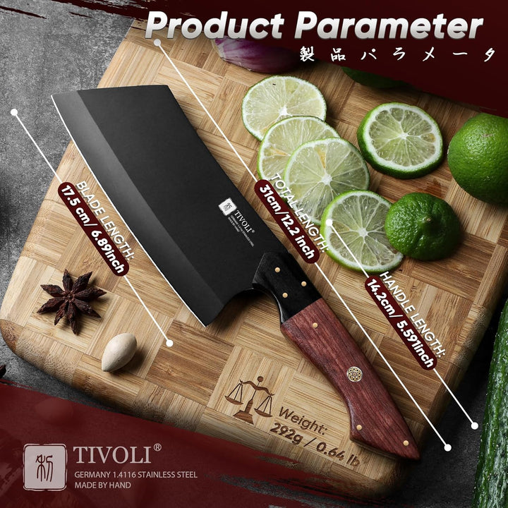 TIVOLI Hackmesser, Edelstahl, robuste Klinge, langlebig, ergonomischer Holzgriff für Fleisch, Knoche