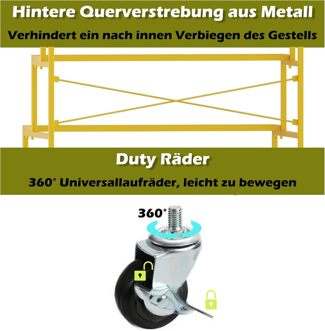 Blumenwagen Gold Metall 3 Ebenen mit feststellbaren 360° Rollen, Stabiler Blumenständer für Blumenkü