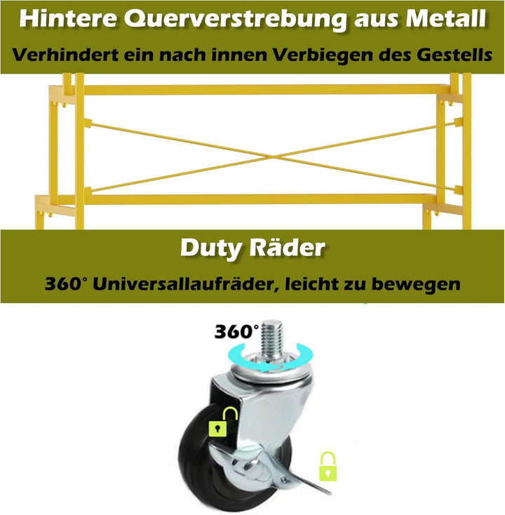 Blumenwagen Gold Metall 3 Ebenen mit feststellbaren 360° Rollen, Stabiler Blumenständer für Blumenkü