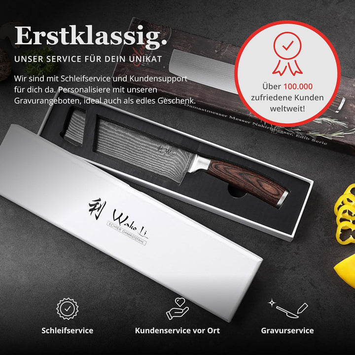 Wakoli EDIB Damastmesser Nakirimesser 17,50 cm Klinge extrem scharf aus 67 Lagen I Damast Küchenmess