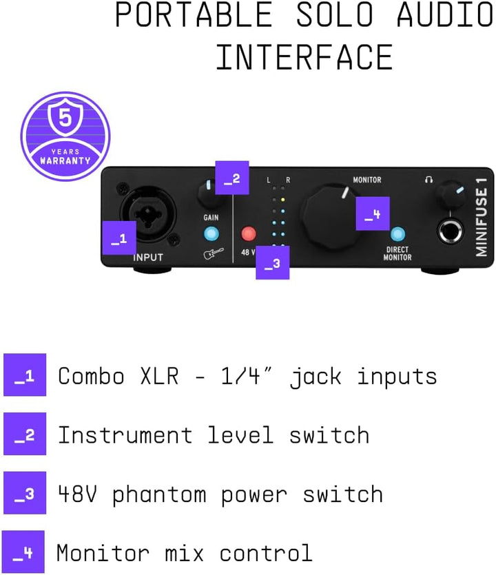 Arturia - MiniFuse 1 - Kompaktes USB-Audio-Interface mit Kreativer Software für Hochwertige Aufnahme