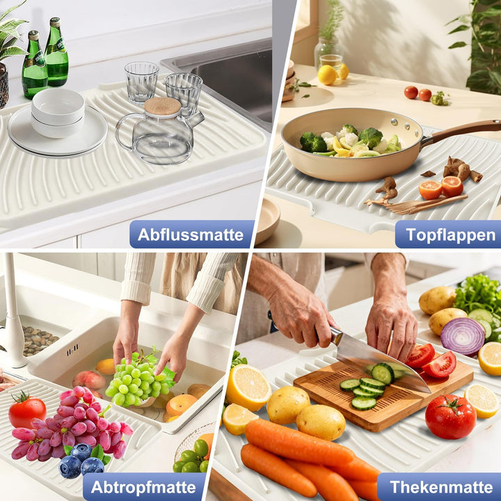 Abtropfmatte Silikon, Abtropfmatte Geschirr mit Effektiver Wasserumleitung,Rutschfestem und Hitzebes