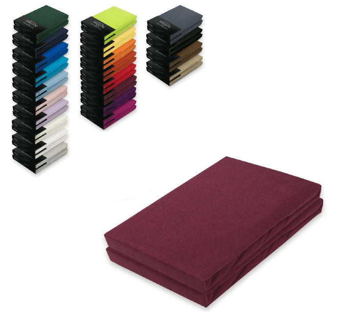 EXKLUSIV HEIMTEXTIL Jersey Spannbettlaken Doppelpack Rundumgummizug 200 x 220 cm Bordeaux Bordeaux 2