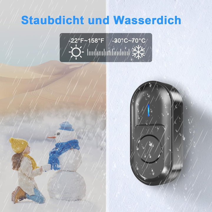 SURFOU Funkklingel, Türklingel Funk Set mit 2 Plug-In Empfänger und 1 Sender, 300m Reichweite Aussen
