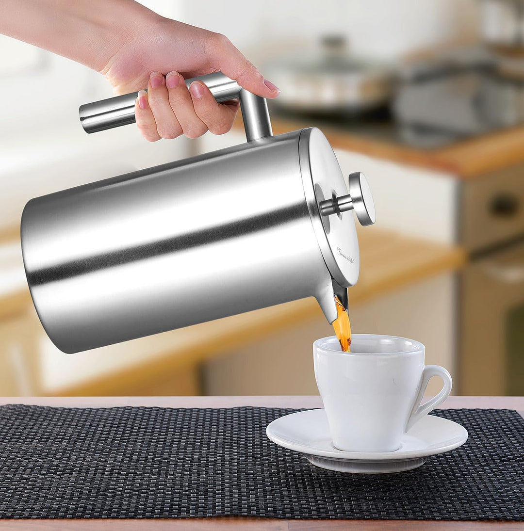 Rosenstein &amp; Söhne Frenchpress-Kanne: 2er Set French-Press, 1,5 Liter, doppelwandig, Edelstahl (Fren