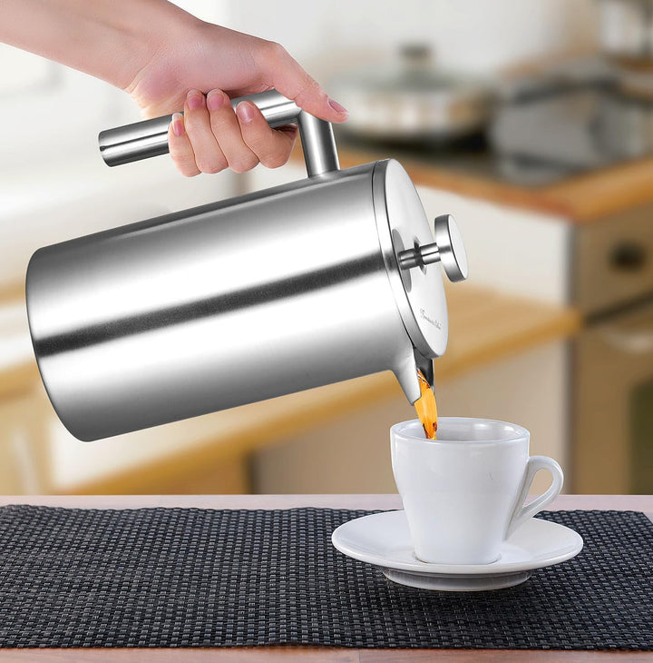 Rosenstein &amp; Söhne Frenchpress-Kanne: 2er Set French-Press, 1,5 Liter, doppelwandig, Edelstahl (Fren
