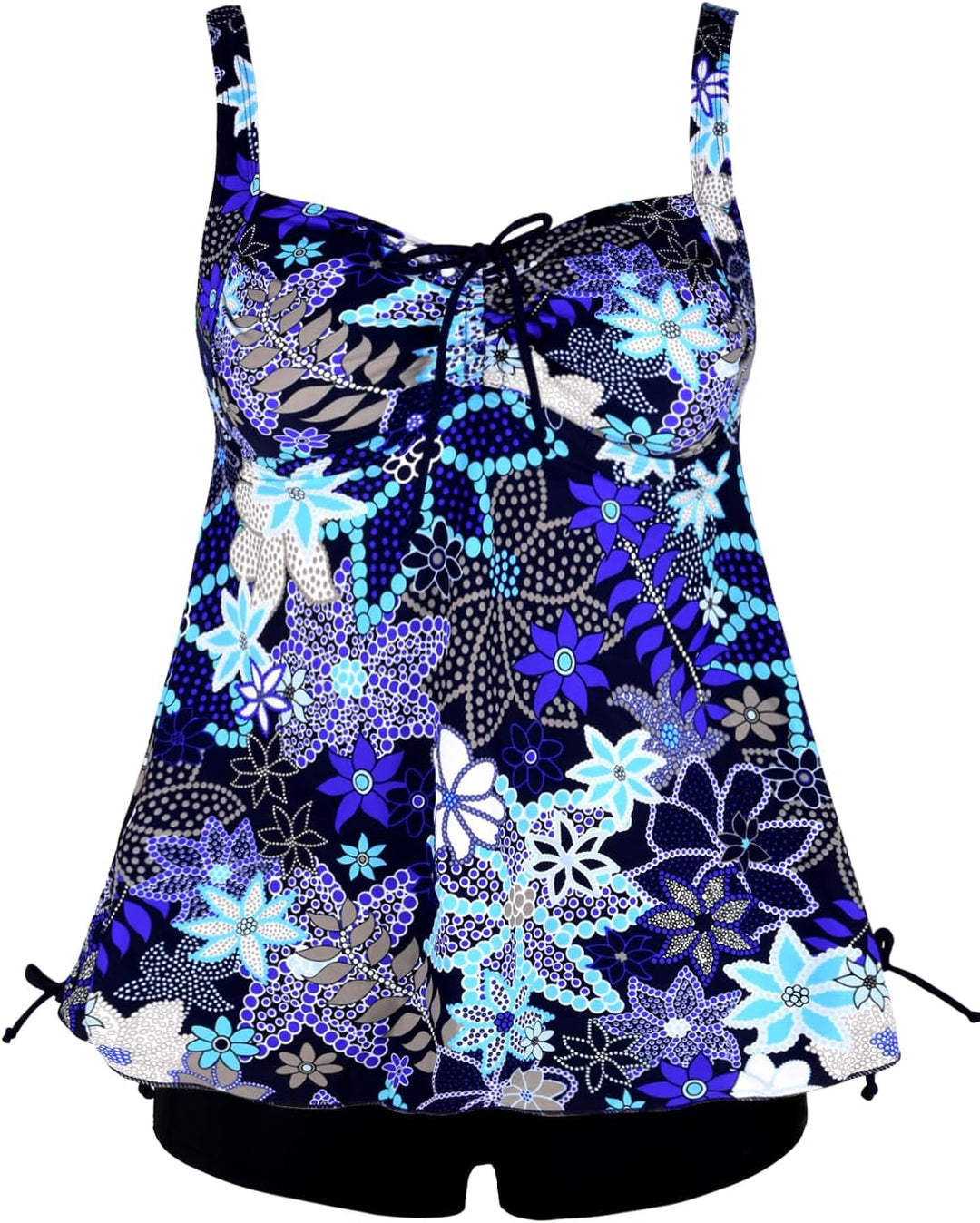 Hilor Tankini Bathing Suits for Women Plus Size Swimsuit Retro Paisley Two Piece Swimwear Blaue Blum