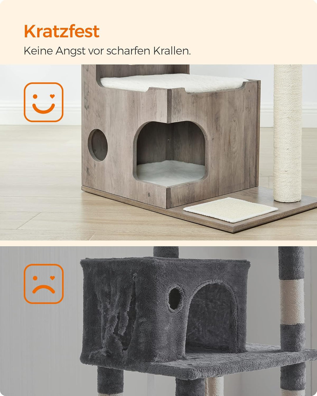 Feandrea Kratzbaum, 86 cm hoher Katzenbaum, Spanplatten-Katzenkratzbaum, mit Höhle, Liegeflächen, Sä