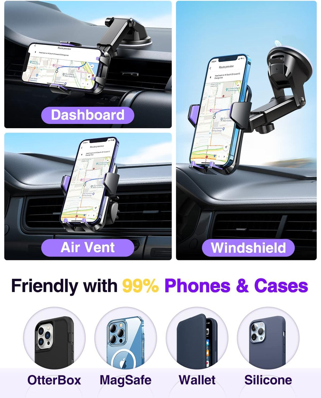 VANMASS Handyhalterung Auto Lüftung Elegantes violett Handy Halterung Auto 4 in 1 Handyhalter Auto S