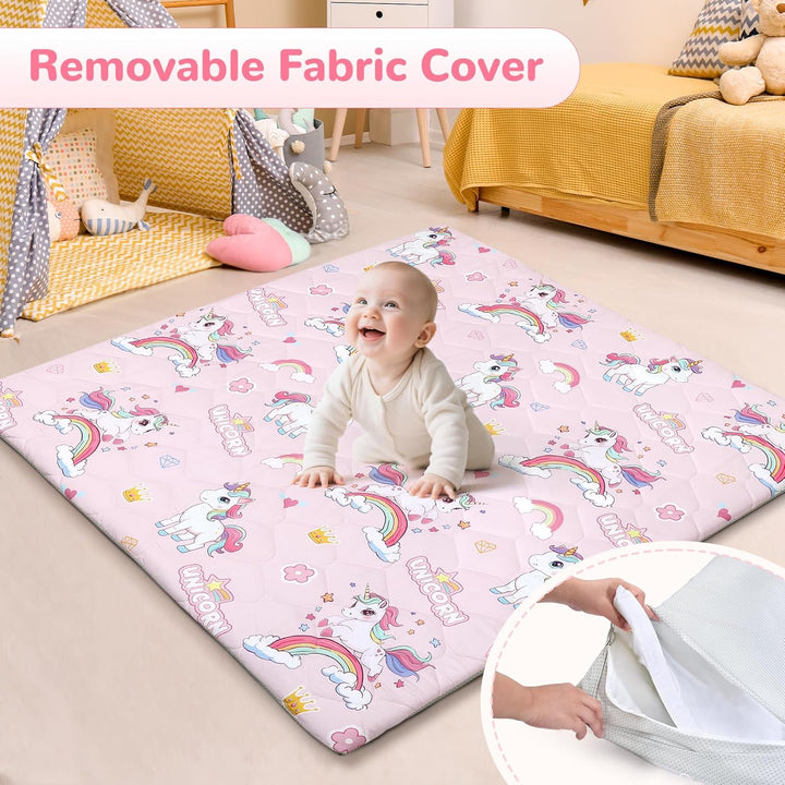Spielmatte Baby 127×127cm mit Rutschfest, Extra Dicke 2cm Weiche Abtrennbar Krabbelmatte Baby, Faltb