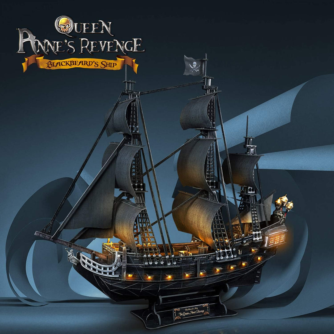 CubicFun Puzzle 3D LED 68 cm Black Pearl – Modell eines Bootes der Queen Anne's Revenge, Geburtstags