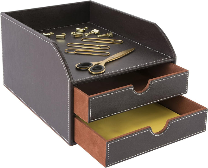 Osco Faux Leather 2 Tier Sorter with Letter Tray - Brown Single, Single