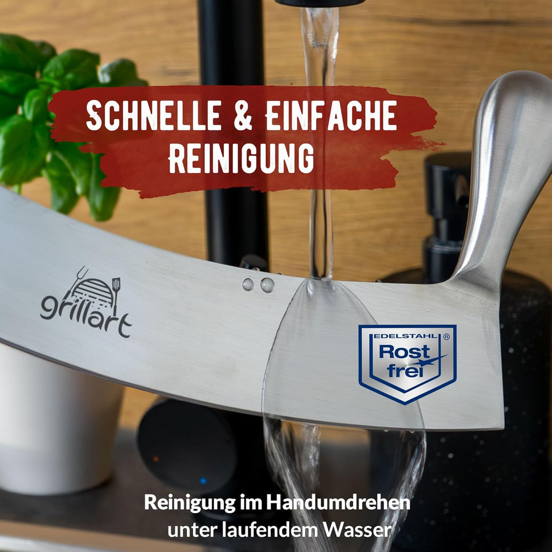 grillart® Premium Pizzamesser – Extra scharfer Edelstahl Pizzaschneider mit 30 cm Klinge & Doppelgri