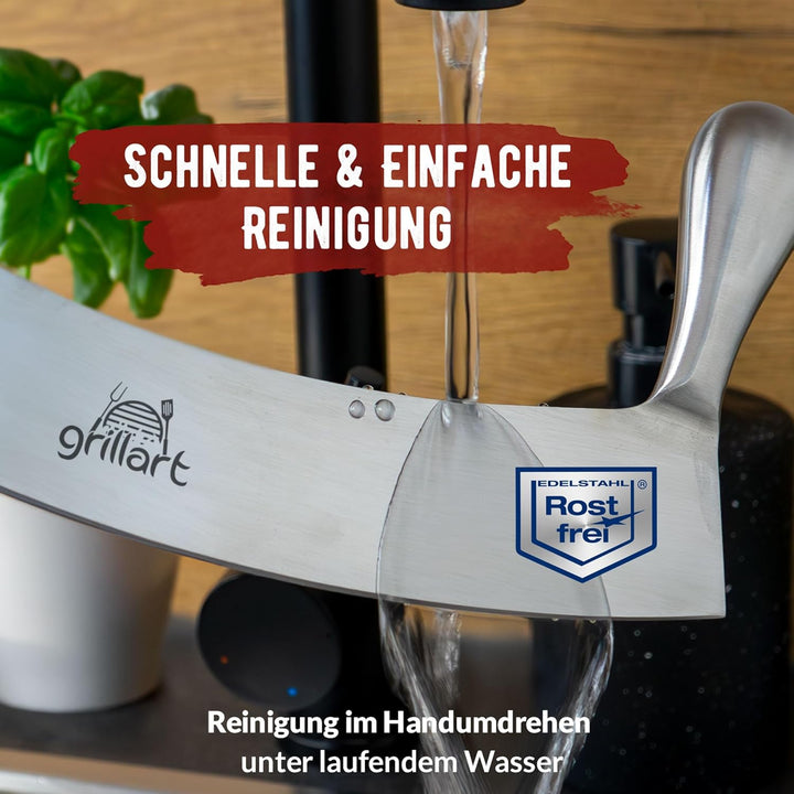 grillart® Premium Pizzamesser – Extra scharfer Edelstahl Pizzaschneider mit 30 cm Klinge & Doppelgri