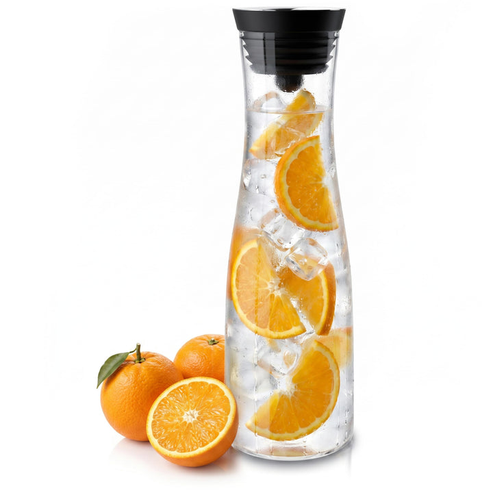 Arendo - Wasserkaraffe mit Deckel 1700 ml, Glaskaraffe mit Deckel und integriertem Grobfilter aus Ed
