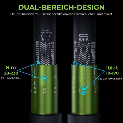 ETOOLAB 24tlg. 1/2" Drehmomentschlüssel Auto, 20-230Nm Steckschlüsselsatz mit 1/2"-3/8" Adapter, Ver