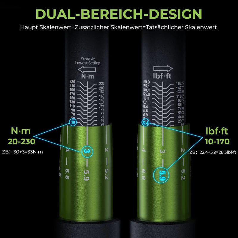 ETOOLAB 24tlg. 1/2" Drehmomentschlüssel Auto, 20-230Nm Steckschlüsselsatz mit 1/2"-3/8" Adapter, Ver