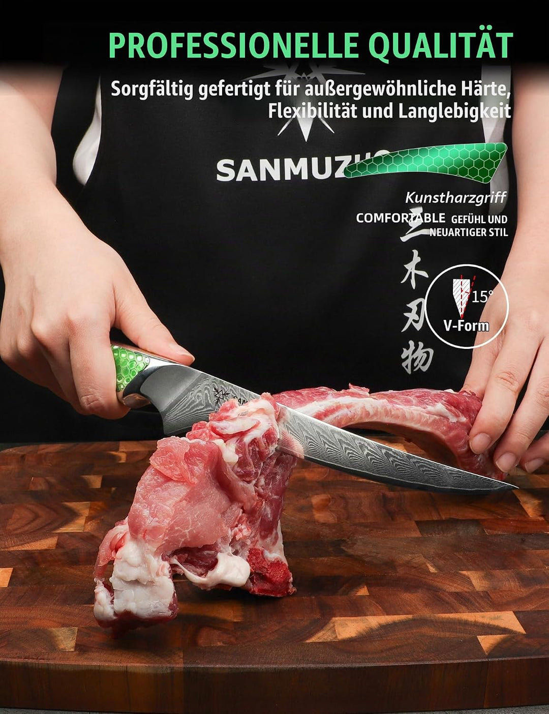 SANMUZUO 18CM Filetiermesser, Küchen- und Fischmesser aus Japanischem VG-10-Damaszenerstahl, ultrasc