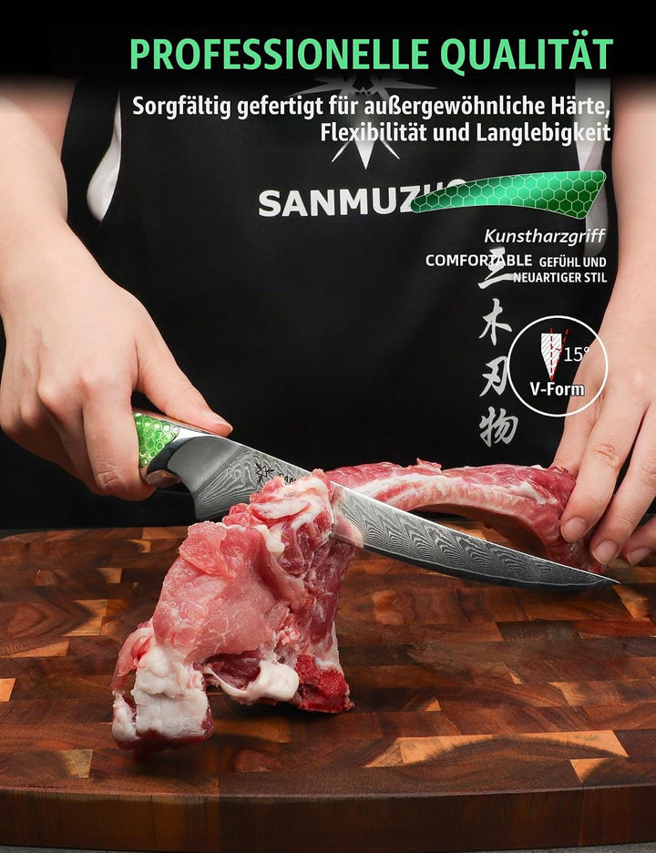 SANMUZUO 18CM Filetiermesser, Küchen- und Fischmesser aus Japanischem VG-10-Damaszenerstahl, ultrasc