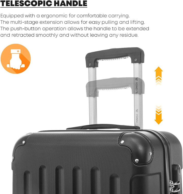 Koffer Suitcase M Schwarz, Trolley Reisekoffer, Rollkoffer Handgepäck, Kabinenkoffer mit 4 Rollen 36