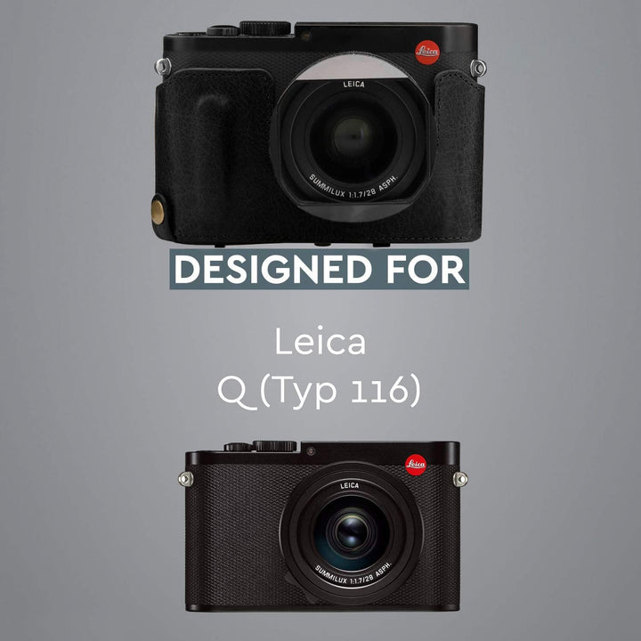 MegaGear MG1402 Leica Q-P, Q (Typ 116) Ever Ready Echtleder Kamera-Case mit Trageriemen - Schwarz, S