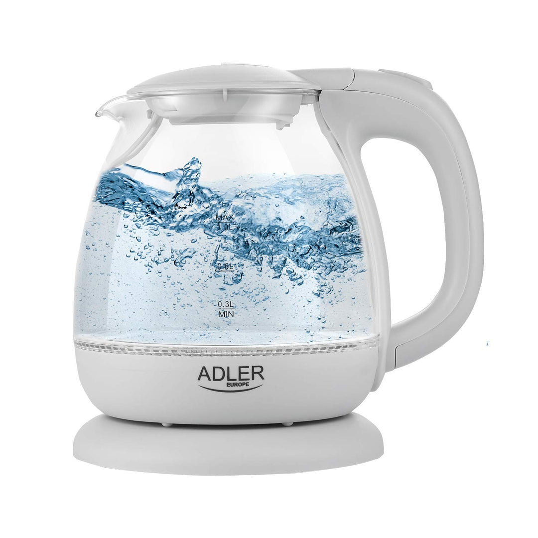 adler AD 1238 Elektrischer Wasserkocher aus Glas, klein, 1 l, 1100 W, LED-Beleuchtung, 1100 W, 1 Lit