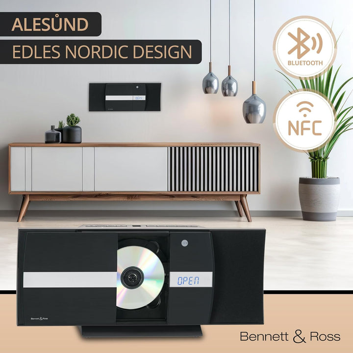 Bennett & Ross Ålesund Vertikal Stereoanlage - HiFi Microanlage mit CD-Player, MP3, UKW-Funktion, US