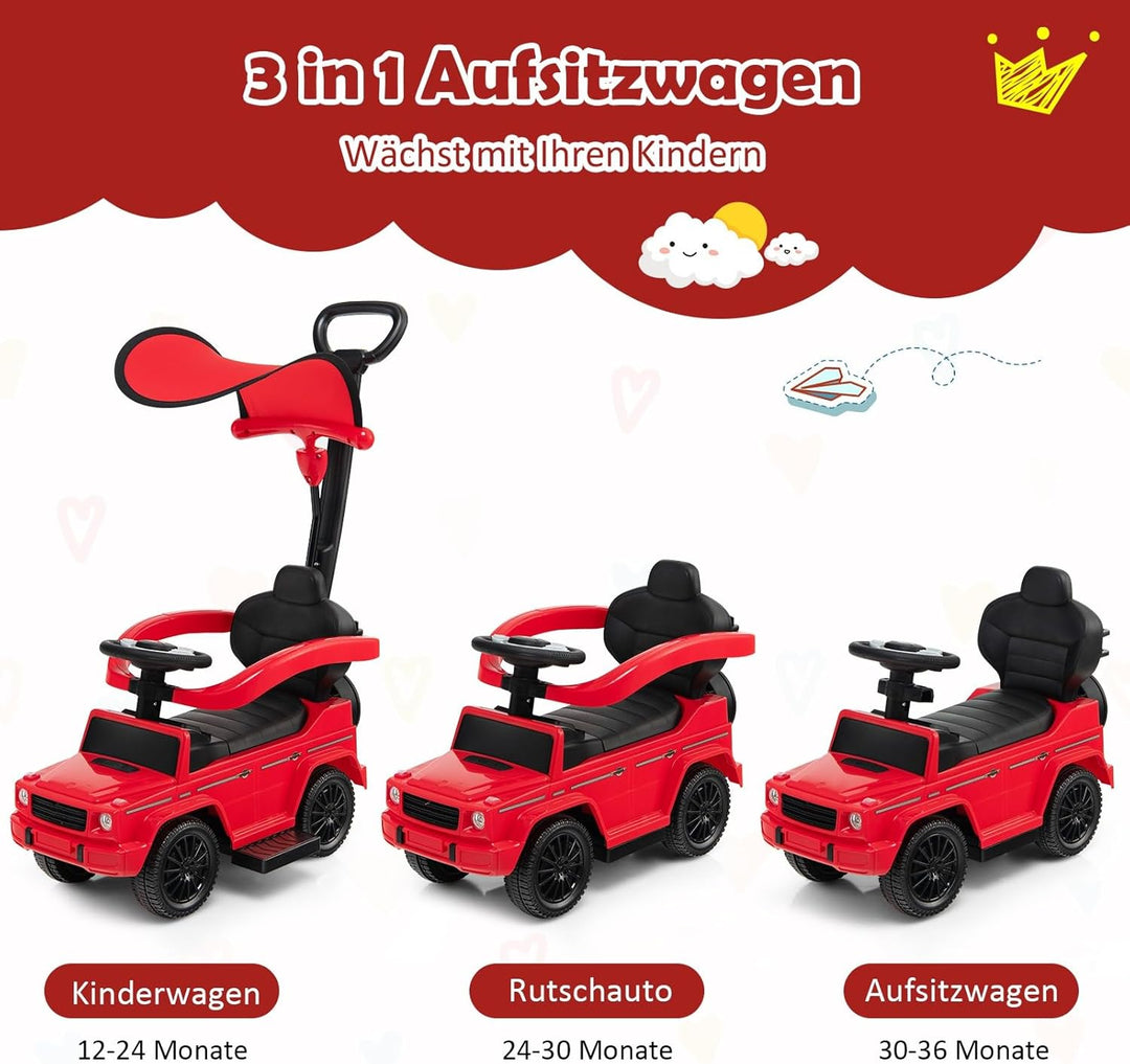 COSTWAY Mercedes Benz Rutschauto, 3 in 1 Rutscher Auto mit Sonnendach & Stauraum & abnehmbaren Schut