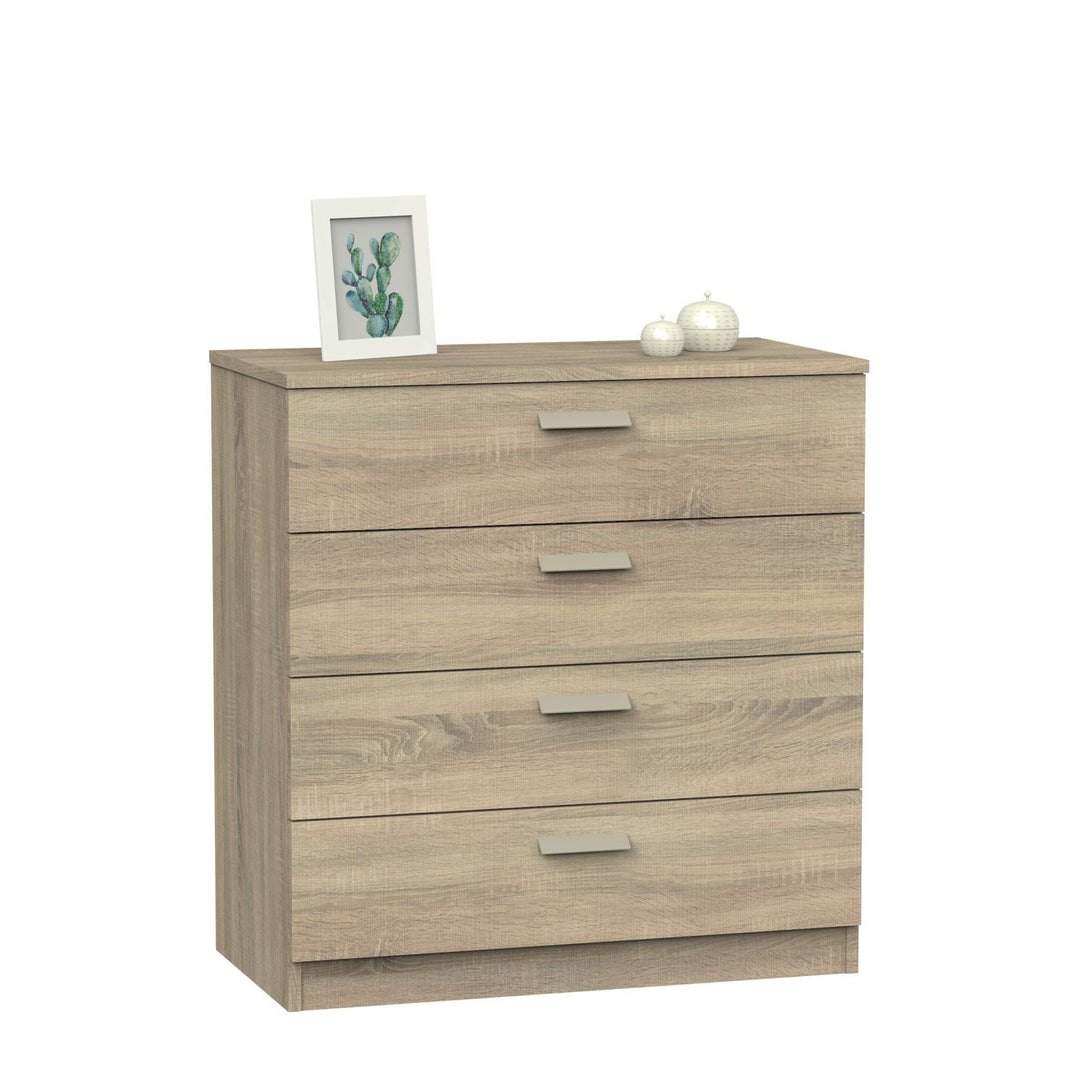 Muebles Pitarch | Kommode 4 Schubladen mit Metallführungen, Schlafzimmerkommode, Cambrian Eiche, 78x