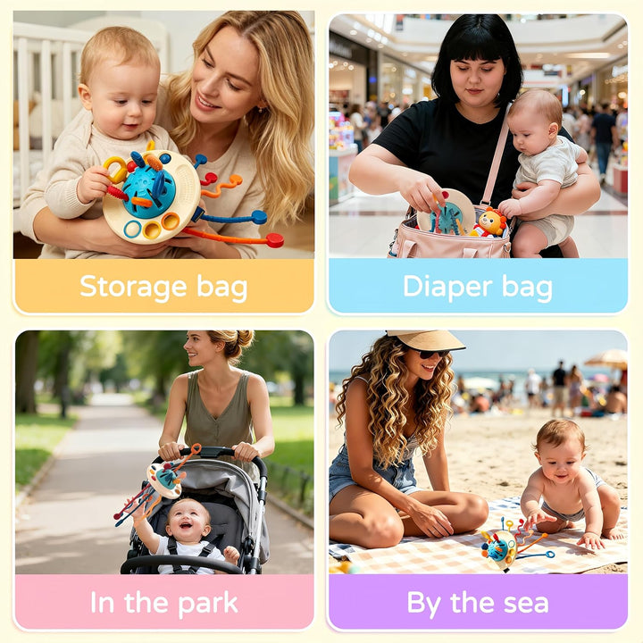 Montessori Baby Spielzeug ab 12 Monaten, 5-in-1 Sensorik Set mit Ziehspielzeug, Stapelringen & Rasse