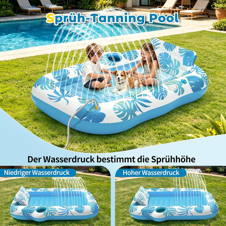 JONRRYIN Luftmatratze Pool für Erwachsene, Tanning Pool mit Sprühfunktion & Getränkehalter, 215 * 15