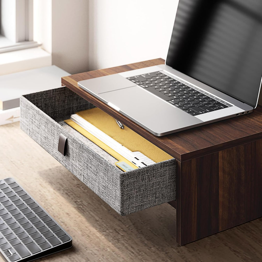 Fenge Monitorständer mit Schublade, 42,5 cm Monitorerhöhung, Desktop-Organizer für PC/Laptop/Drucker