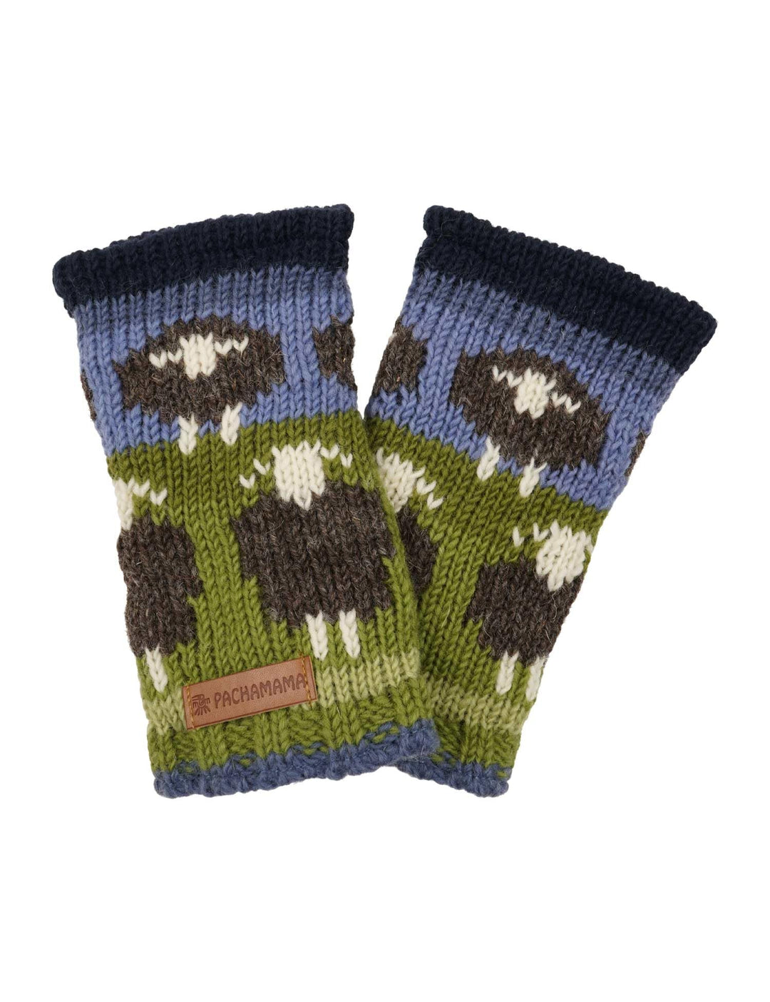 Pachamama Damen-Handwärmer aus Wolle, mit Fleece gefüttert, handgestrickt, Herdwick-Schaf, mehrfarbi