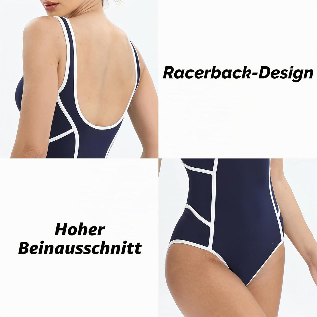 Veranobreeze Damen Sport Badeanzug Racerback Schwarz Sport Bademode 38 Blau, 38 Blau