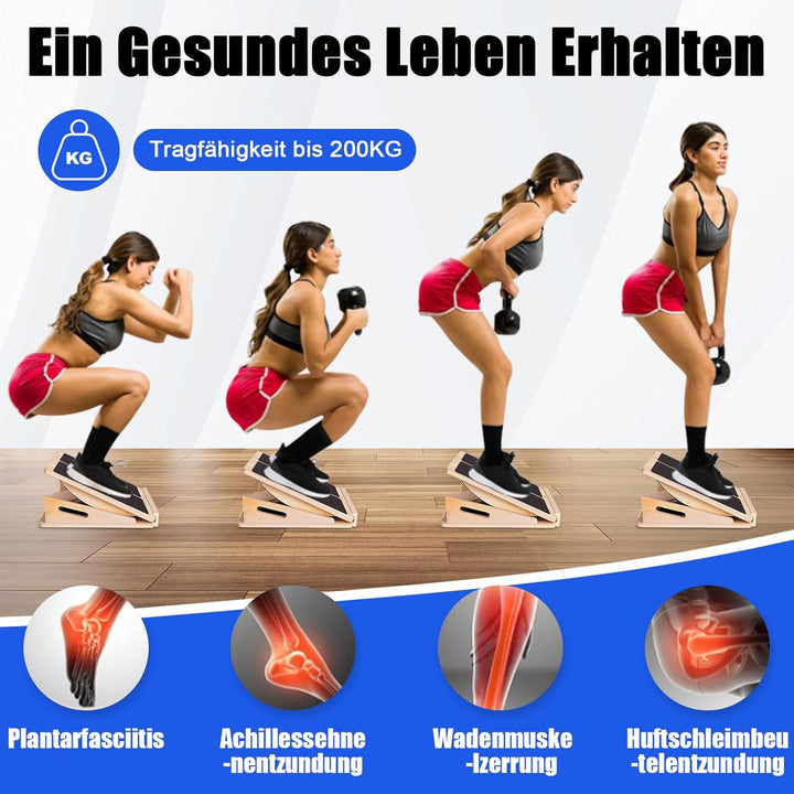 W&H 2 In 1 Schrägbrett und Balance Board Erwachsene, Verstellbares Neigungsbrett und Wadendehner, Sl