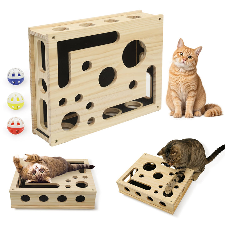 LZDMY Kratzbrett Katzen mit Glockenbällen, Fummelbrett Interaktives Katzenspielzeug Holz mit Sandpap