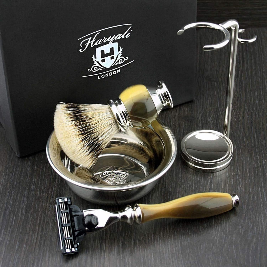 Simulierte Horn und Nickel 4 Stück Männer Rasieren Set mit Gillette Mach 3 (austauschbare Kopf) Rasi