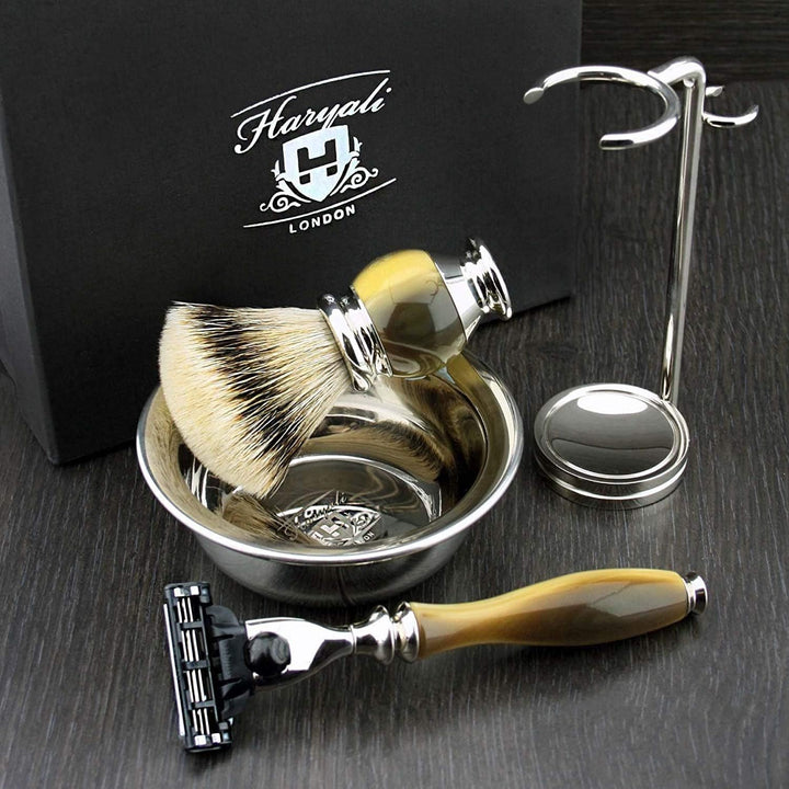 Simulierte Horn und Nickel 4 Stück Männer Rasieren Set mit Gillette Mach 3 (austauschbare Kopf) Rasi