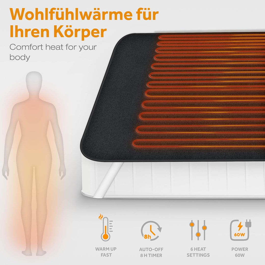 Wärmeunterbett aus Vlies 150 x 80 cm | elektrische Heizdecke mit Abschaltautomatik | Wärmedecke | Ti
