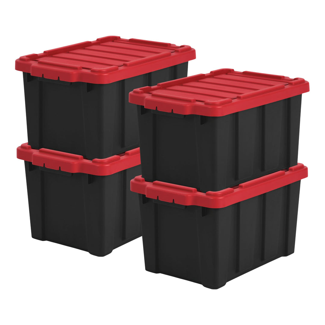 Iris Ohyama Heavy Duty Organisation Boxes, 21L, 4er-Set, Rot, Kompakt, Robust, Stapelbar, Aufbewahru