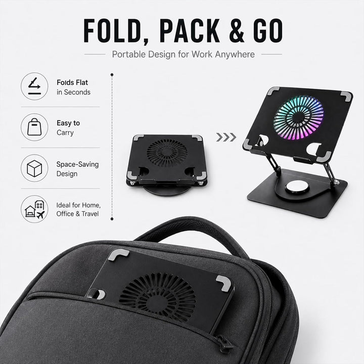 Aicharynic Laptop Ständer mit RGB Laptop Kühler, 360° Schwenkbar, 8KG Tragkraft, Belüfteter Notebook