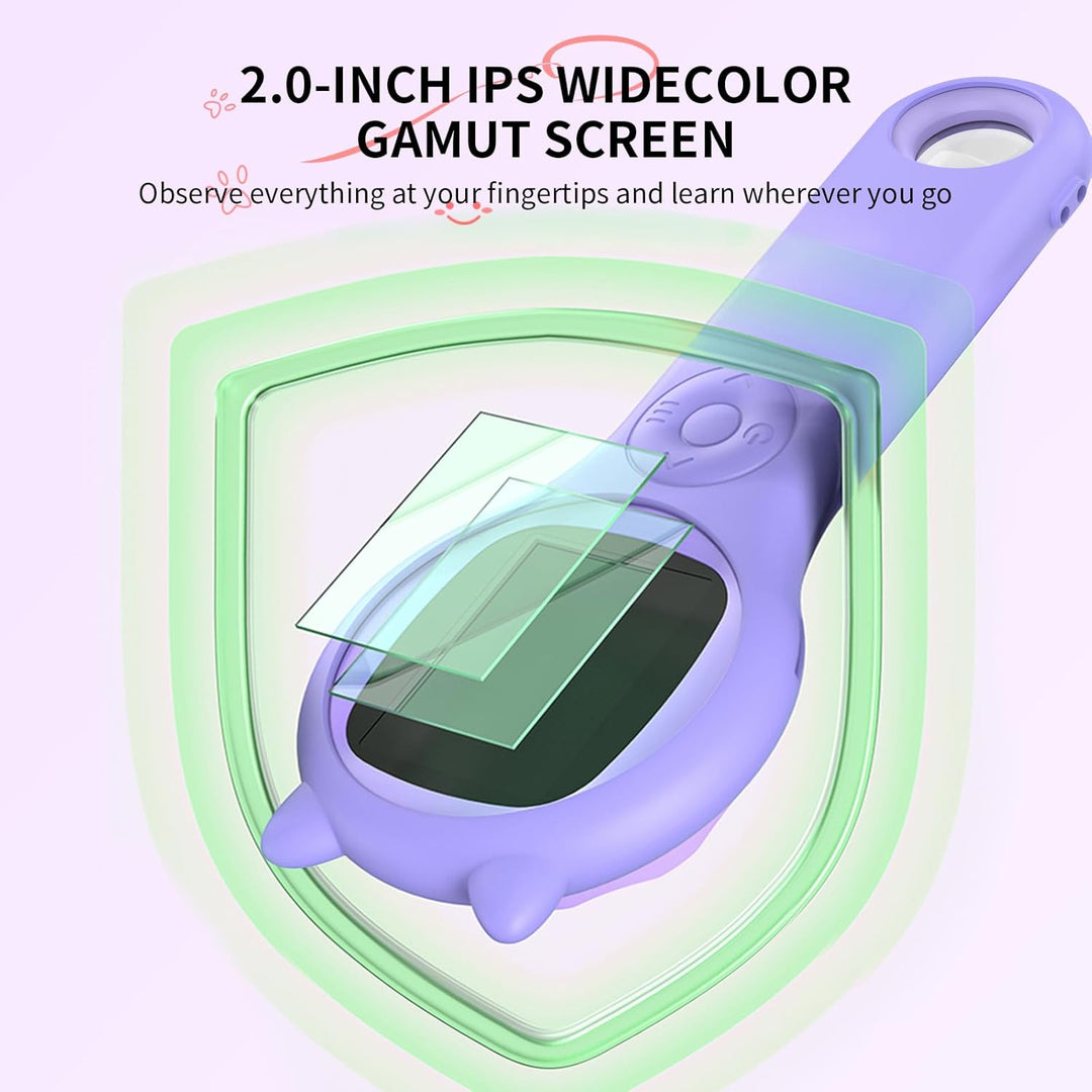 Ashfly Handy mikroskop für Kinder, 2,0" IPS-Bildschirm 200X Taschenmikroskop Kinder, 8 LEDs USB-Ansc