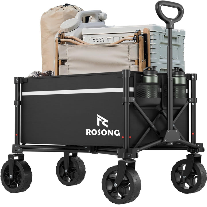 ROSONG Faltbarer Bollerwagen mit Rädern, zusammenklappbar, robust, für Einkäufe, Sport, Garten, Eink