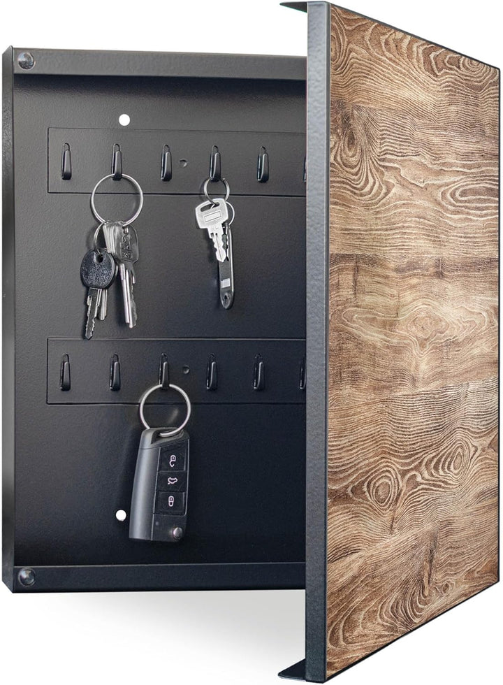 banjado® Grosser Schlüsselkasten Glas/Schlüsselbox 30cm x 30cm mit 50 Haken - Motiv Maserung/Schlüss