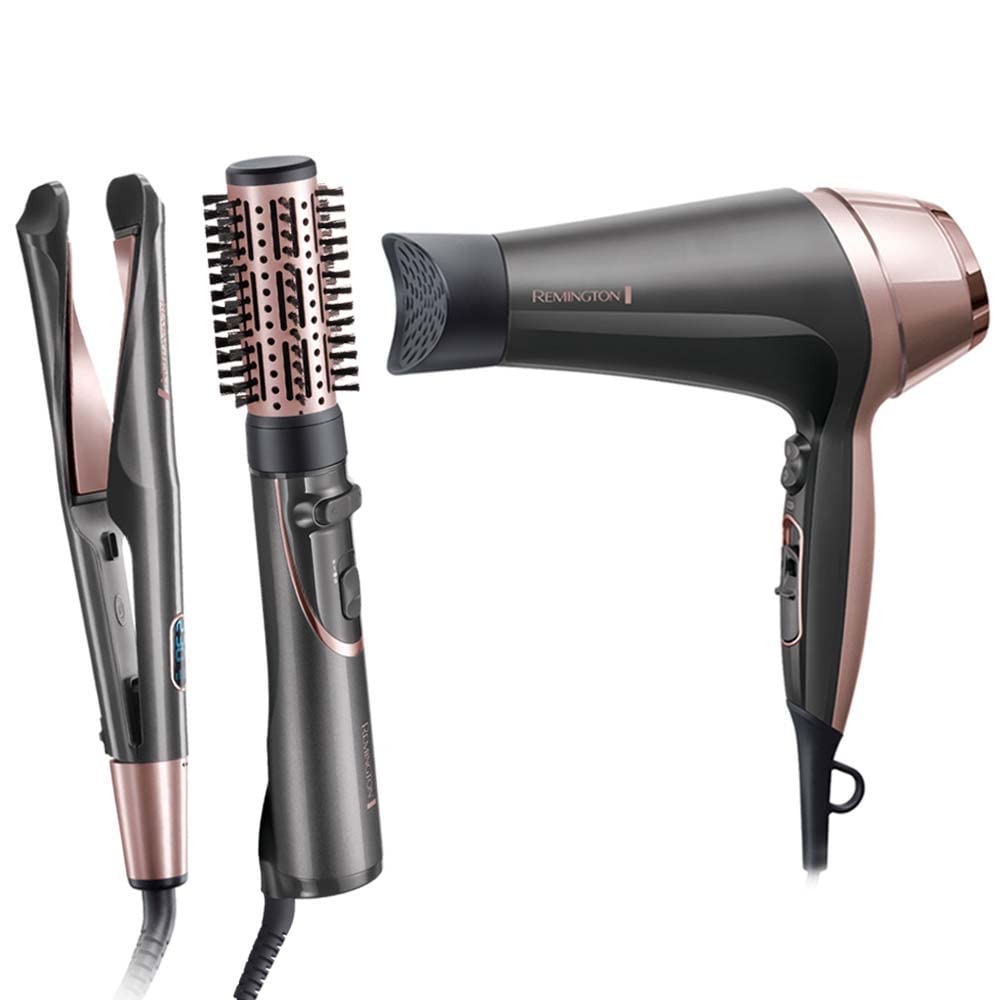 Remington Haarstyling Set Curl & Straight : Haartrockner + Glätteisen + Warmluftbürste Warmluftbürst