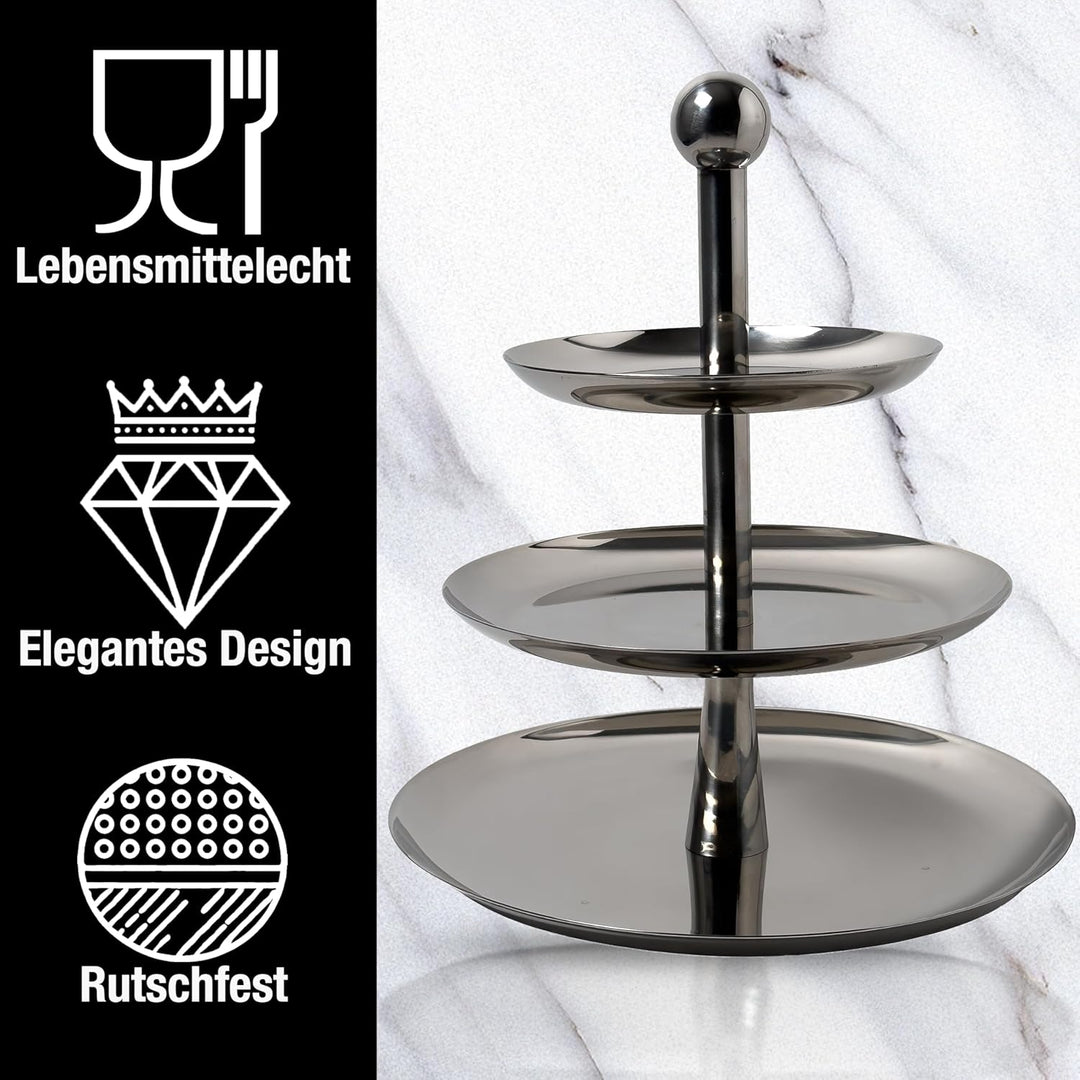 Etagere 3 Etagen aus Edelstahl – Robuster Servierturm für Küche & Buffet – Elegantes Design für Kuch
