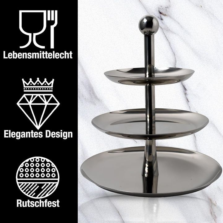 Etagere 3 Etagen aus Edelstahl – Robuster Servierturm für Küche & Buffet – Elegantes Design für Kuch