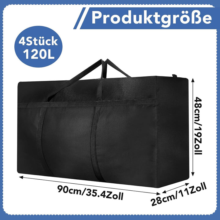 4 Stück 120L Grosse Aufbewahrungstasche, Oxford Heavy-Duty Umzugstaschen mit Reissverschlüssen Handg