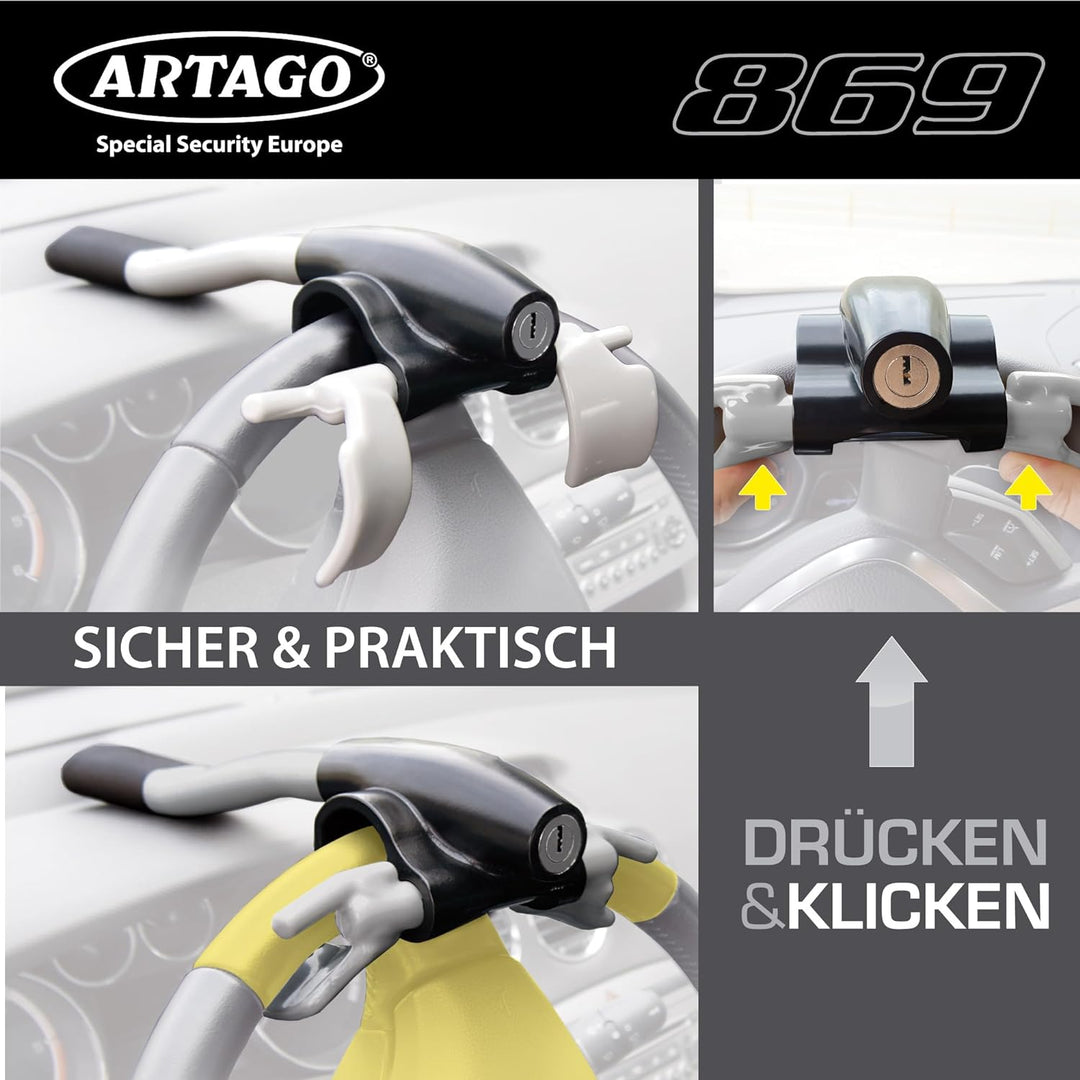 Artago 869 Lenkradkralle Lenkradschloss für Auto Lenkradsperre, Lenkradkralle Wohnmobil Diebstahlsic